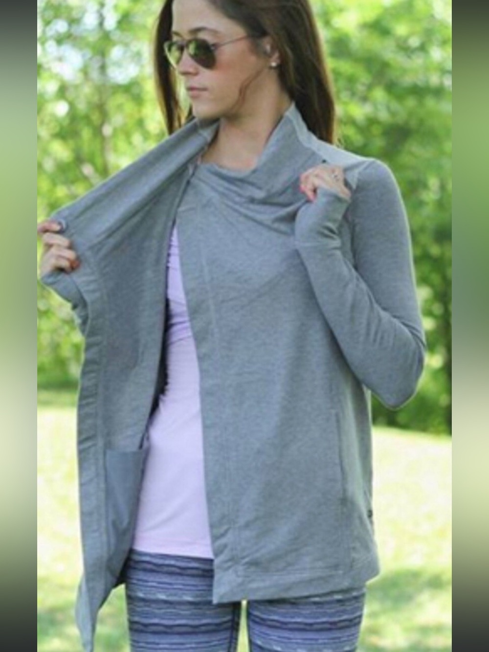 LULULEMON COTTON ELASTANE SNAP BUTTON FRONT PLEATED POCKETS JACKET SIZE 2